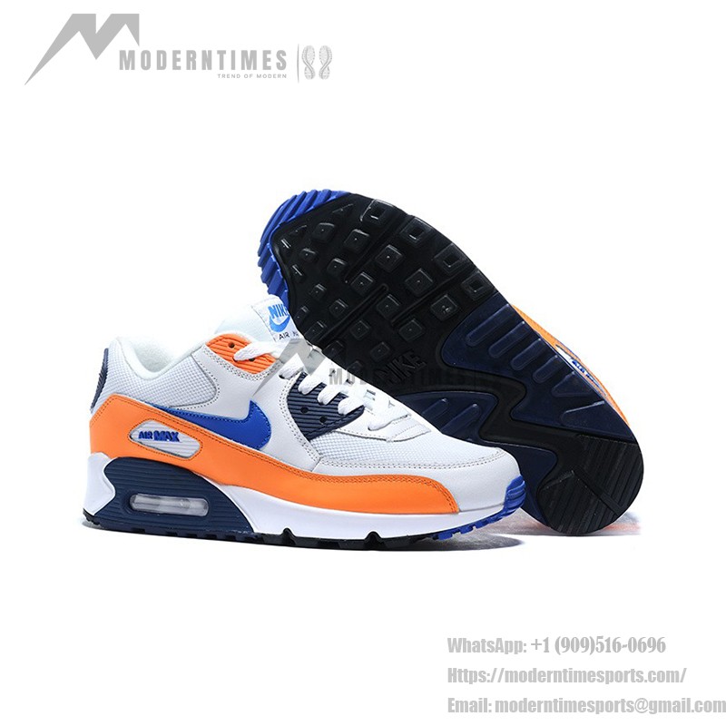 Nike Air Max 90 Essential 'Total Orange/Blue' AJ1285-104 - White Sneakers with Orange Overlays and Blue Swoosh