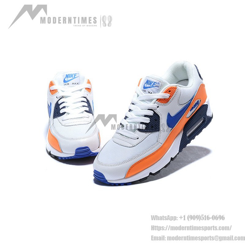 Nike Air Max 90 Essential 'Total Orange/Blue' AJ1285-104 - White Sneakers with Orange Overlays and Blue Swoosh