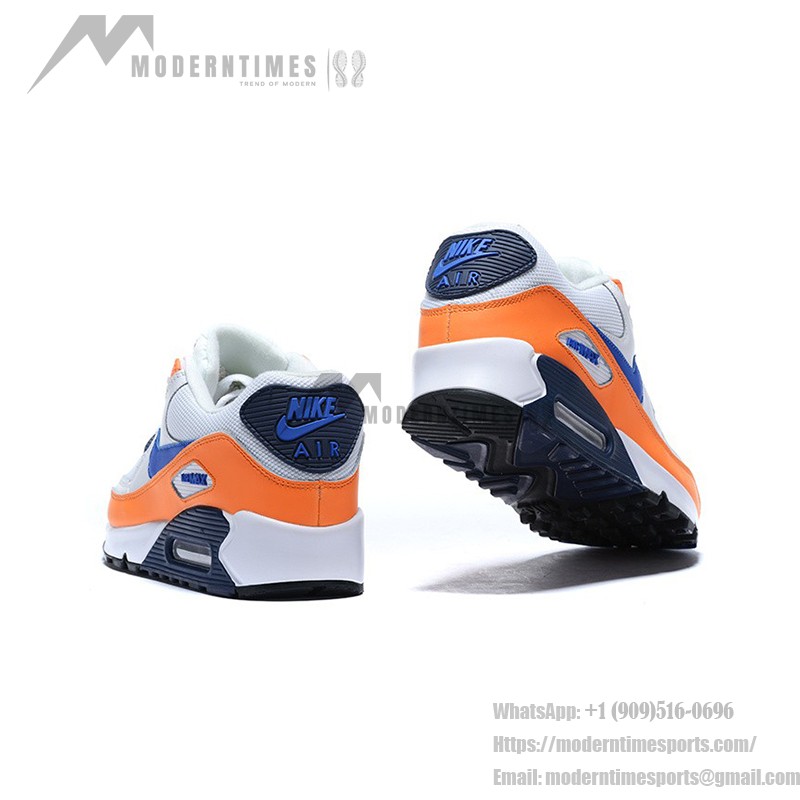 Nike Air Max 90 Essential 'Total Orange/Blue' AJ1285-104 - White Sneakers with Orange Overlays and Blue Swoosh