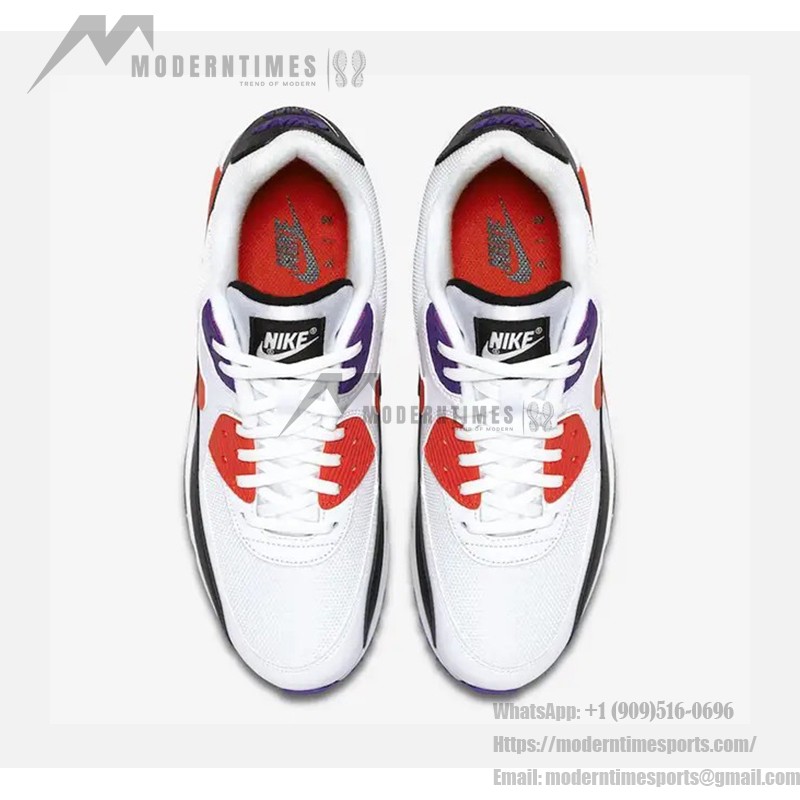 Nike Air Max 90 Essential 'White/Red/Black/Purple' AJ1285-106 - White Sneakers with Red, Black, and Purple Accents