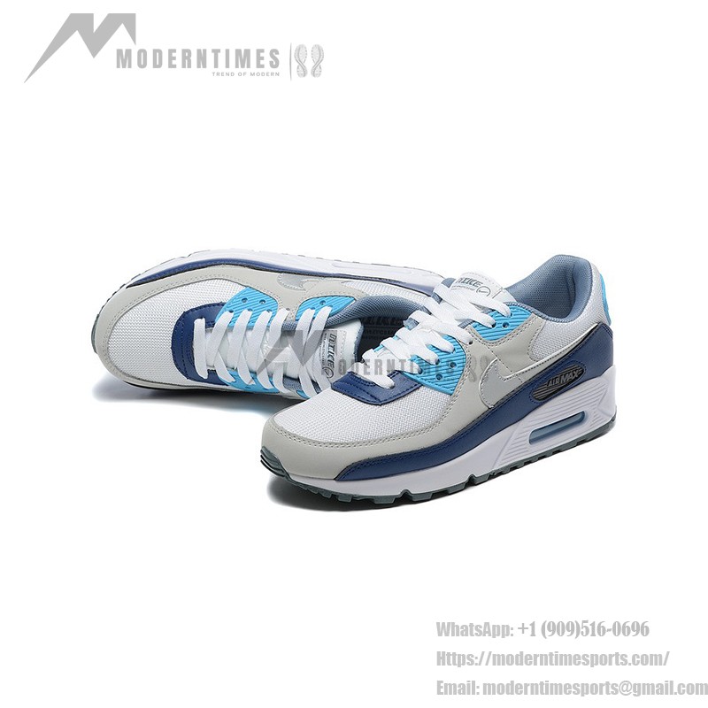 Nike Air Max 90 FD0664-400 - Graue Sneaker mit Marineblauen & Hellblauen Akzenten