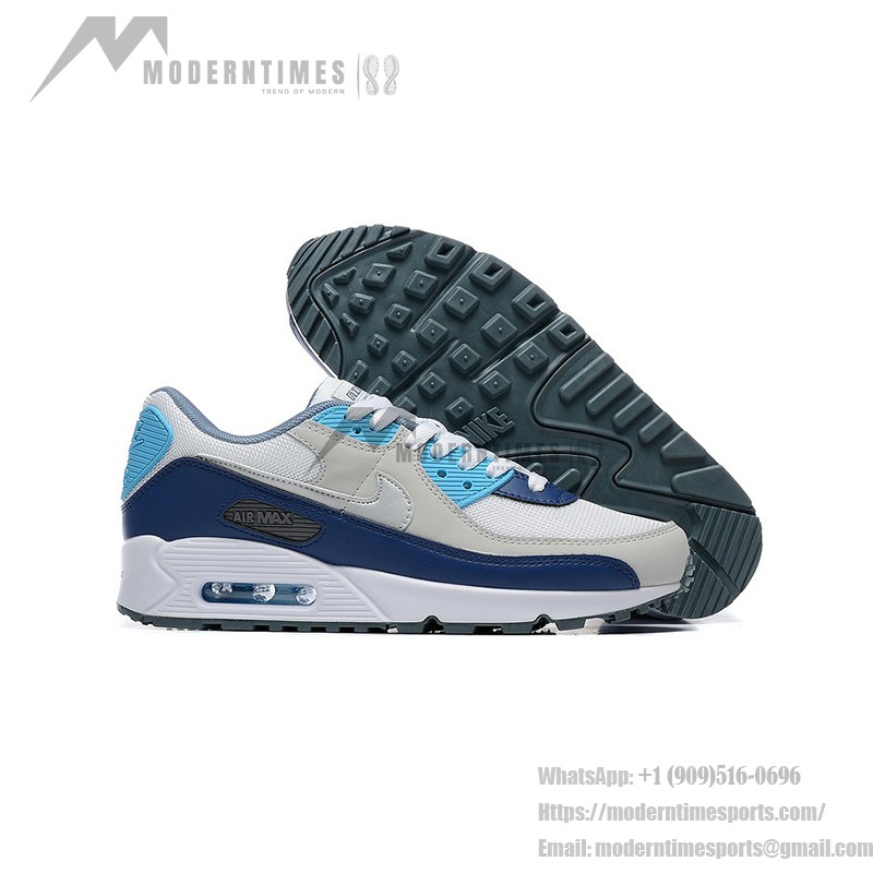 Nike Air Max 90 FD0664-400 - Graue Sneaker mit Marineblauen & Hellblauen Akzenten