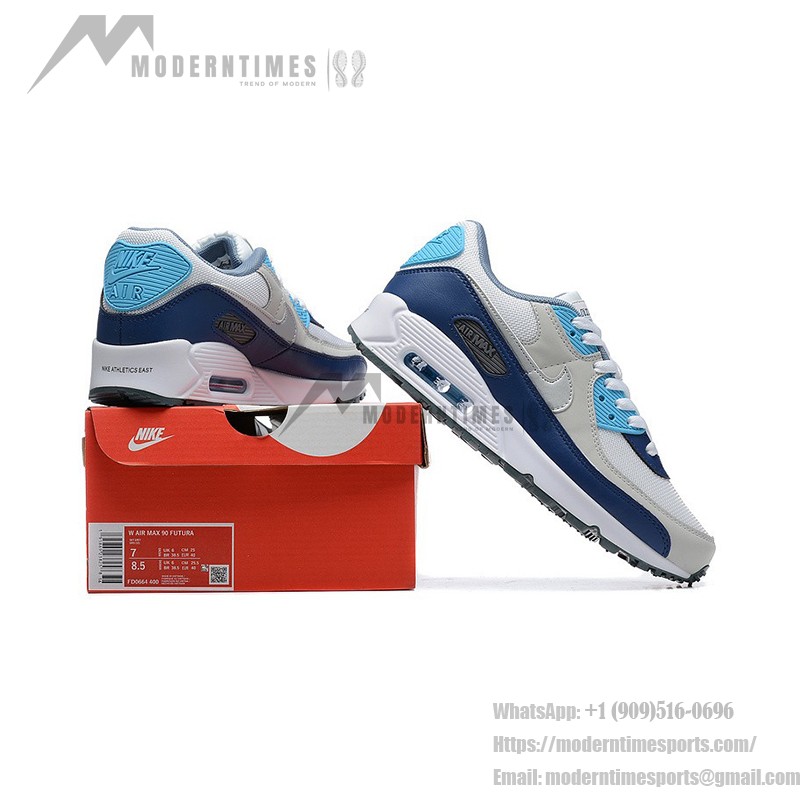 Nike Air Max 90 FD0664-400 - Graue Sneaker mit Marineblauen & Hellblauen Akzenten