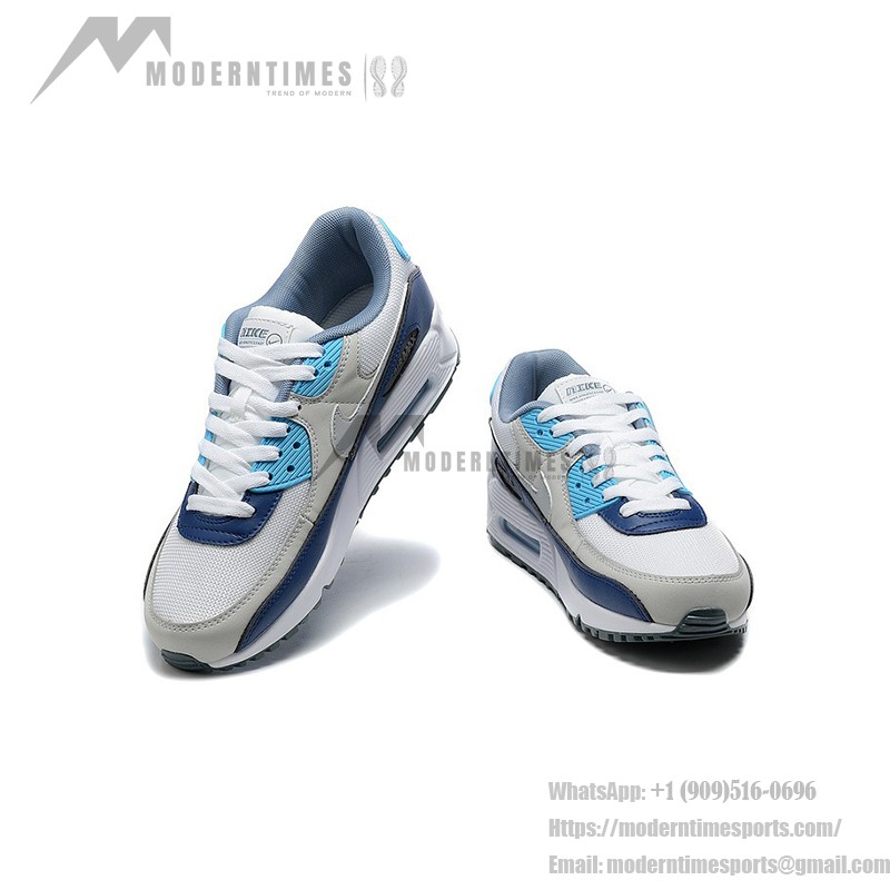 Nike Air Max 90 FD0664-400 - Graue Sneaker mit Marineblauen & Hellblauen Akzenten