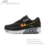 Nike Air Max 90 FJ4229-001 - Black Sneakers with Gradient Orange and Yellow Swoosh