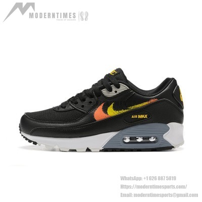 Nike Air Max 90 FJ4229-001 - Black Sneakers with Gradient Orange & Yellow Swoosh | Bold Design & All-Day Comfort