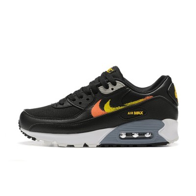 Nike Air Max 90 FJ4229-001 - Black Sneakers with Gradient Orange & Yellow Swoosh | Bold Design & All-Day Comfort