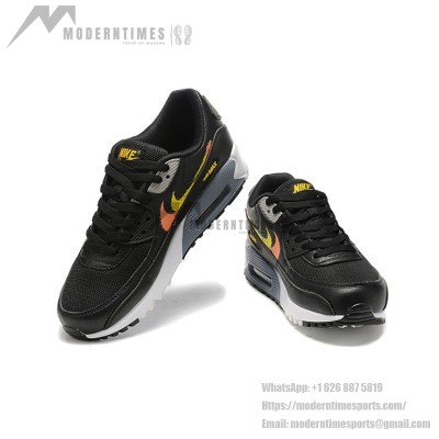 Nike Air Max 90 FJ4229-001 - Black Sneakers with Gradient Orange & Yellow Swoosh | Bold Design & All-Day Comfort