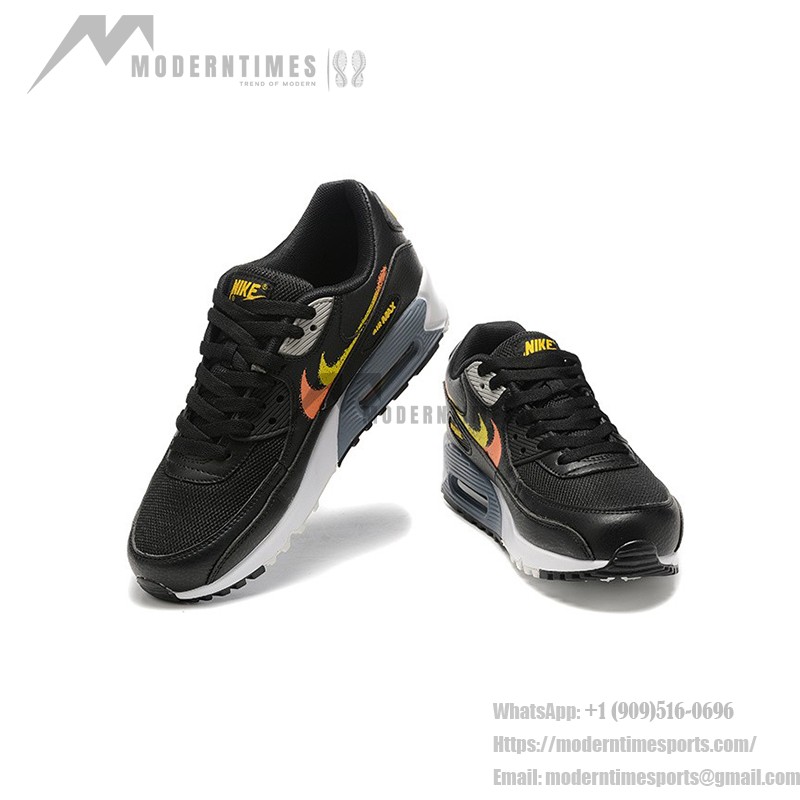 Nike Air Max 90 FJ4229-001 - Black Sneakers with Gradient Orange and Yellow Swoosh