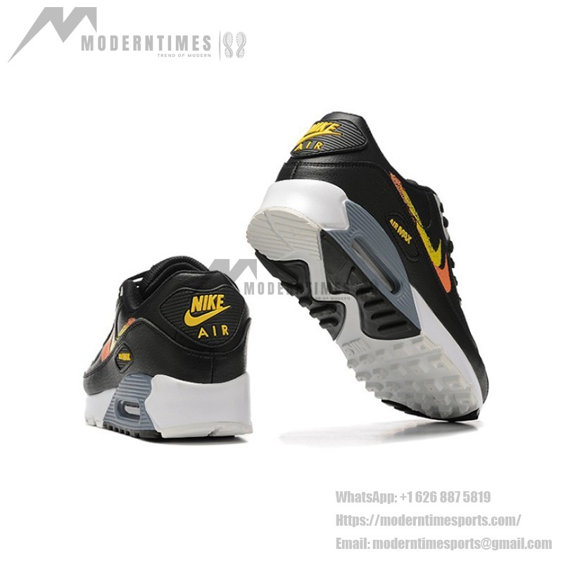 Nike Air Max 90 FJ4229-001 - Black Sneakers with Gradient Orange and Yellow Swoosh