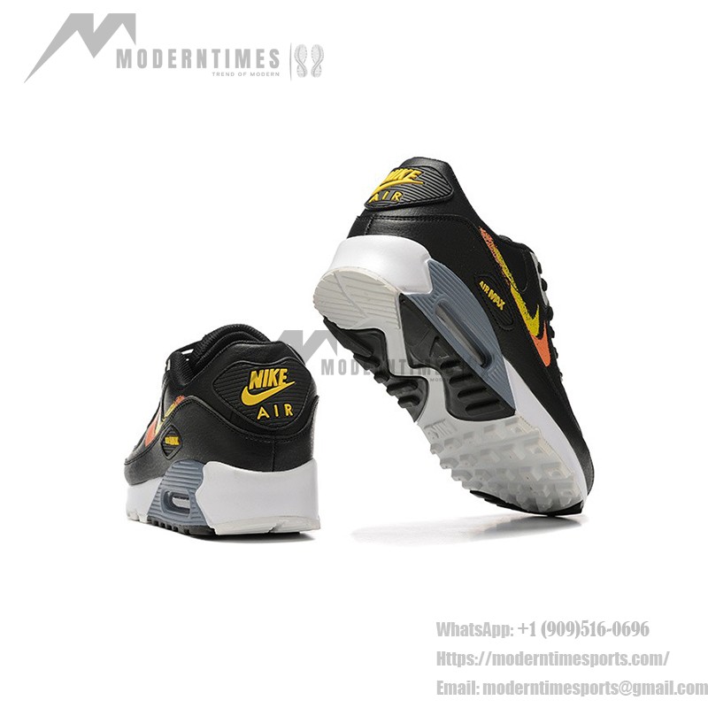 Nike Air Max 90 FJ4229-001 - Black Sneakers with Gradient Orange and Yellow Swoosh