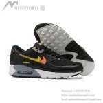 Nike Air Max 90 FJ4229-001 - Black Sneakers with Gradient Orange and Yellow Swoosh