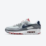 Nike Air Max 90 'USA Grey/Red/Blue' DZ1846-001 with grey upper, red accents, and navy blue Swoosh