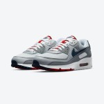 Nike Air Max 90 'USA Grey/Red/Blue' DZ1846-001 with grey upper, red accents, and navy blue Swoosh