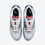 Nike Air Max 90 'USA Grey/Red/Blue' DZ1846-001 with grey upper, red accents, and navy blue Swoosh