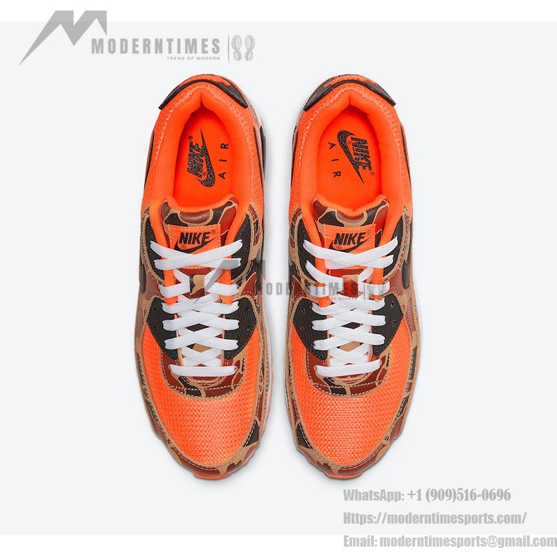 Nike Air Max 90 'Orange Camo' CW4039-800 featuring bright orange tones and camouflage print