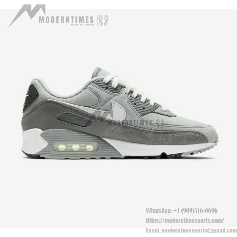 Nike Air Max 90 Premium 'Light Smoke Grey' DA1641-001 in grey tones with white and dark grey accents