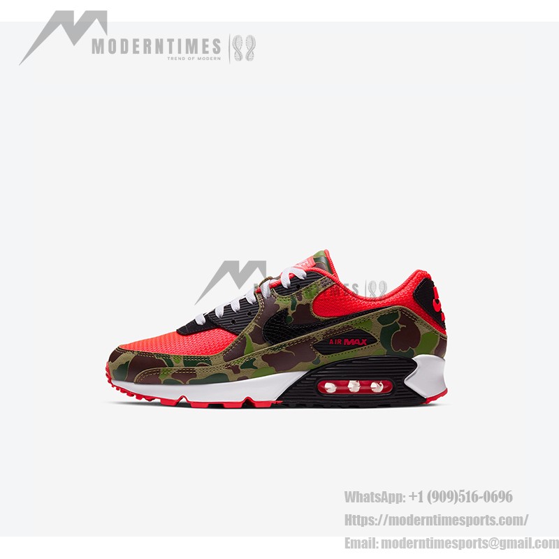 생동감 있는 인프라레드 디테일과 카모프린트를 특징으로 하는 Nike Air Max 90 'Reverse Duck Camo' CW6024-600