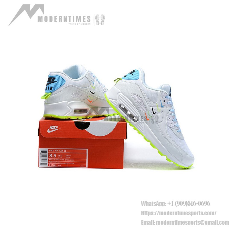 Nike Air Max 90 SE 'Worldwide' CK7069-100 - White Sneakers with Neon Accents and Max Air Cushioning