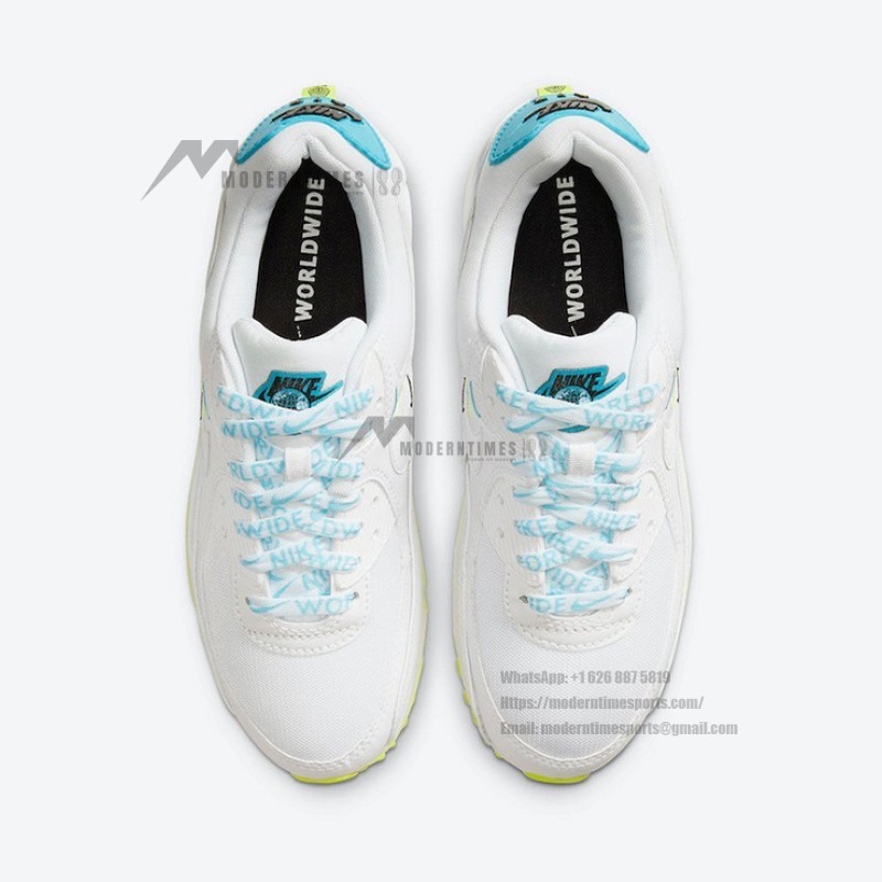 Nike Air Max 90 SE 'Worldwide' CK7069-100 - White Sneakers with Neon Accents and Max Air Cushioning