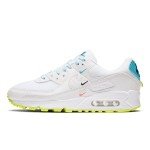 Nike Air Max 90 SE 'Worldwide Pack' CK7069-100 in white with colorful Swooshes and neon green accents