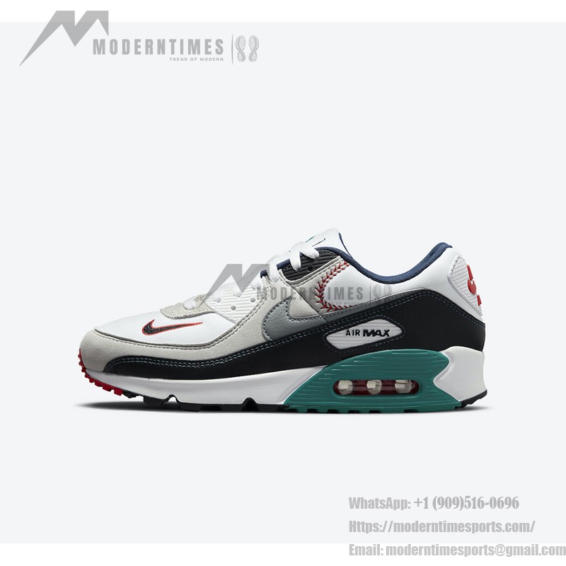 Nike Air Max 90 DJ5190-100 Swingman Edition - Baseball-inspired sneakers with navy, red, and teal accents