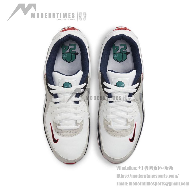 Nike Air Max 90 DJ5190-100 Swingman Edition - Baseball-inspired sneakers with navy, red, and teal accents