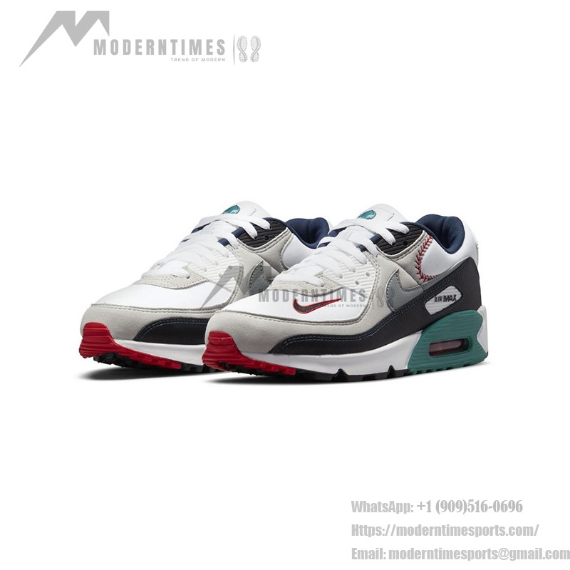 Nike Air Max 90 DJ5190-100 Swingman Edition - Baseball-inspired sneakers with navy, red, and teal accents