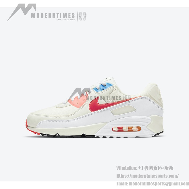 Nike Air Max 90 DD8496-161 - Cream Sneakers with Red & Blue Details