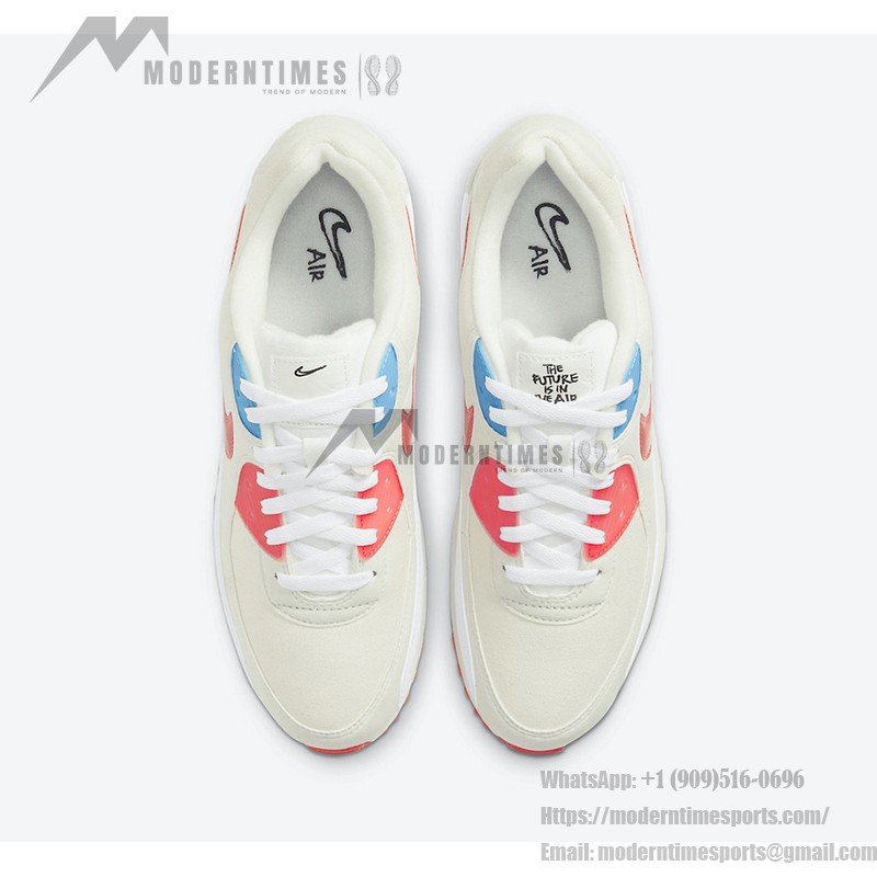 Nike Air Max 90 DD8496-161 - Cream Sneakers with Red & Blue Details