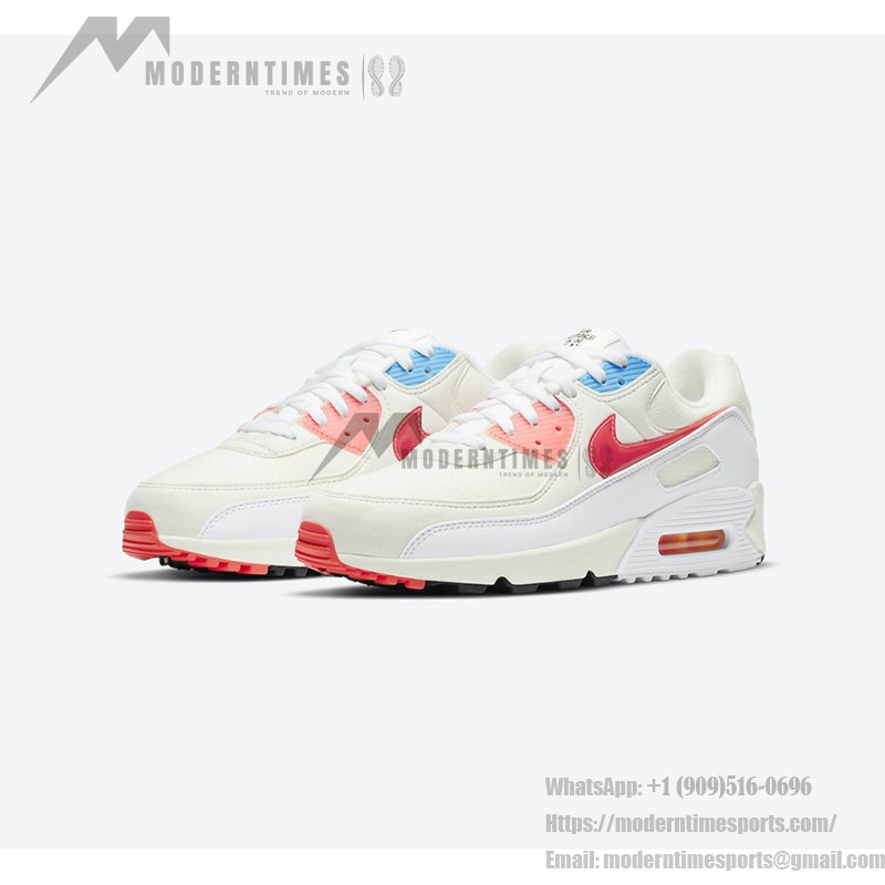 Nike Air Max 90 DD8496-161 - Cream Sneakers with Red & Blue Details