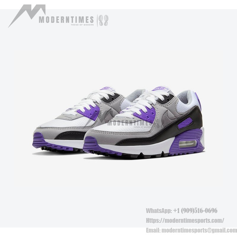 Nike Air Max 90 WMNS 'Purple Accents' CD0490-103 - White and Grey Sneakers with Bold Purple Highlights