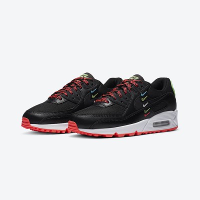 Nike Air Max 90 CK7069-001 - 'Worldwide' Edition | Black Sneakers with Multicolored Swoosh & Neon Accents for Bold Style