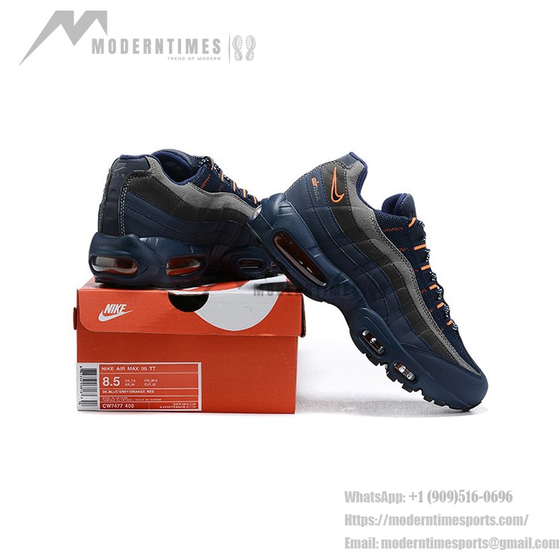 Nike Air Max 95 CW7477-400 Blue, Gray, and Orange Sneakers Side View