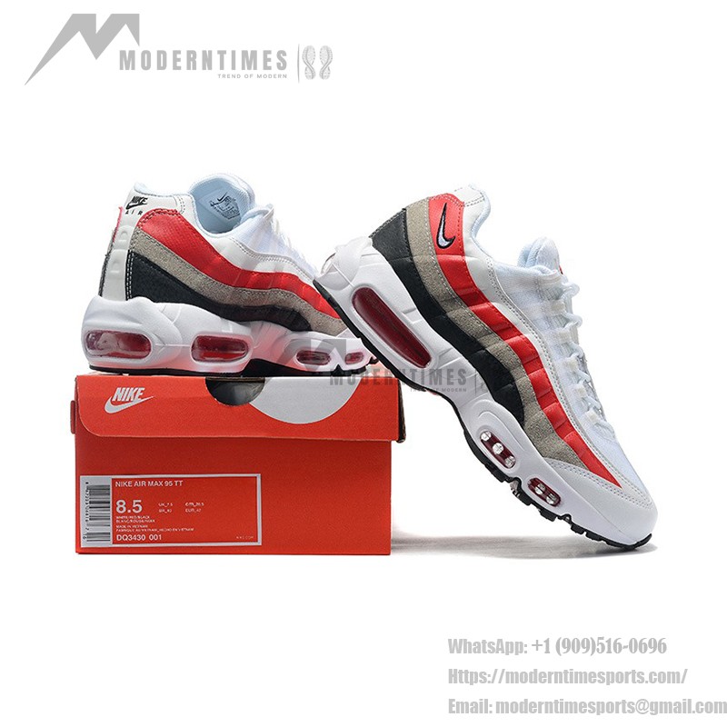 Nike Air Max 95 DQ3430-001 White-Red Grey Gradient Sneakers with Air Cushion Comfort