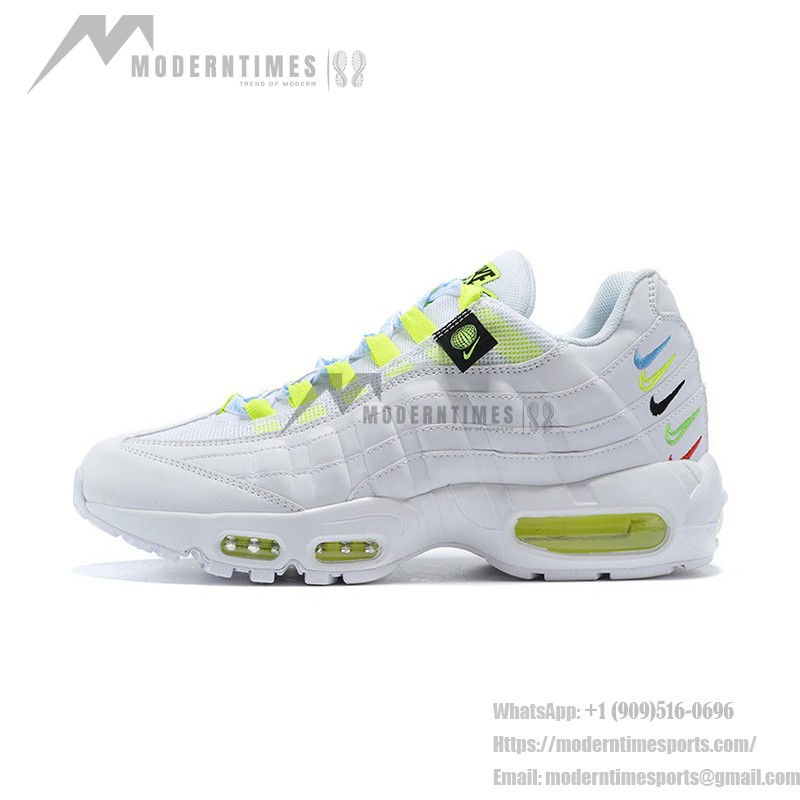 Nike Air Max 95 Worldwide CV9030-100 White and Green Multicolor Sneakers with Swoosh Accents