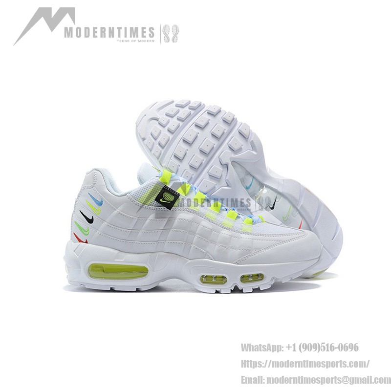 Nike Air Max 95 Worldwide CV9030-100 White and Green Multicolor Sneakers with Swoosh Accents