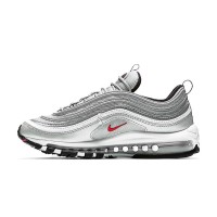 Nike Air Max 97 OG QS Silver Bullet 2017 884421-001 - Iconic Metallic Silver Design with Red Swoosh