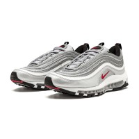 Nike Air Max 97 OG QS Silver Bullet 2017 884421-001 - Iconic Metallic Silver Design with Red Swoosh