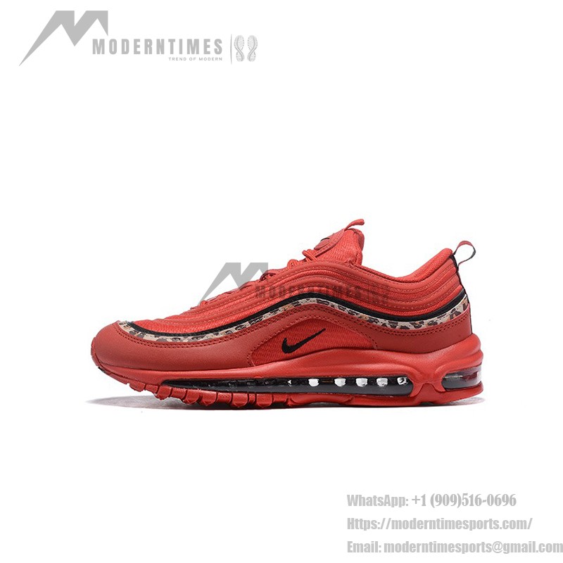 Nike Air Max 97 Red Leather Essential AQ0655-121 with Leopard Print