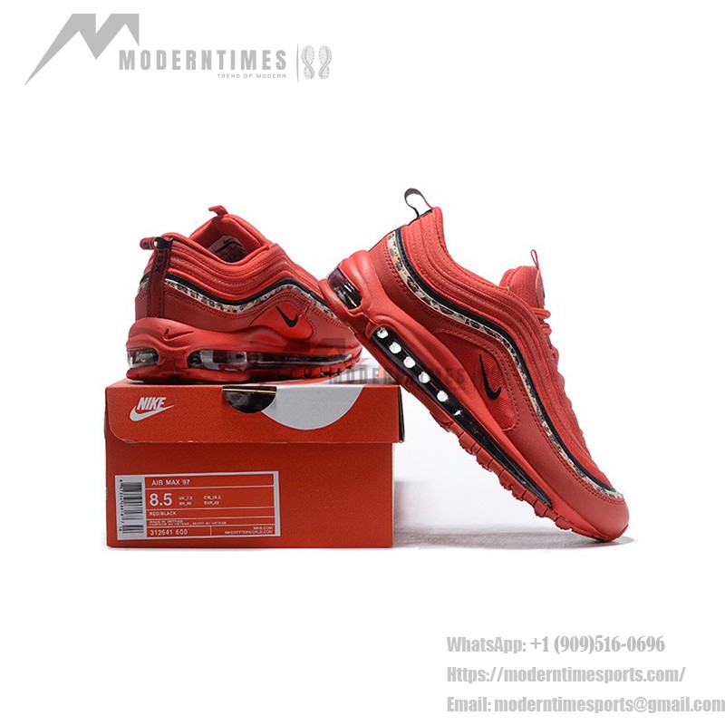 Nike Air Max 97 Red Leather Essential AQ0655-121 with Leopard Print