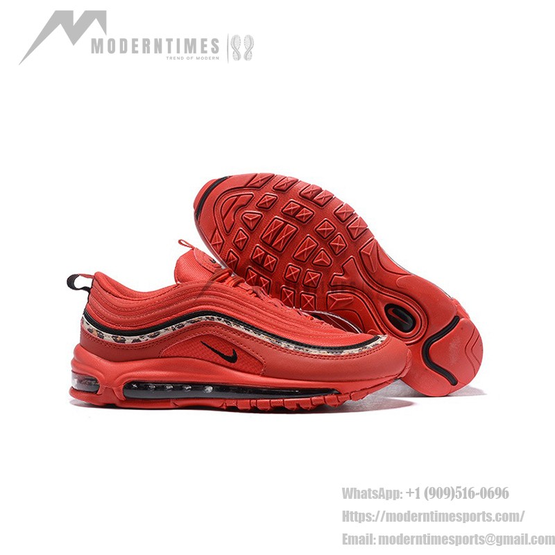 Nike Air Max 97 Red Leather Essential AQ0655-121 with Leopard Print