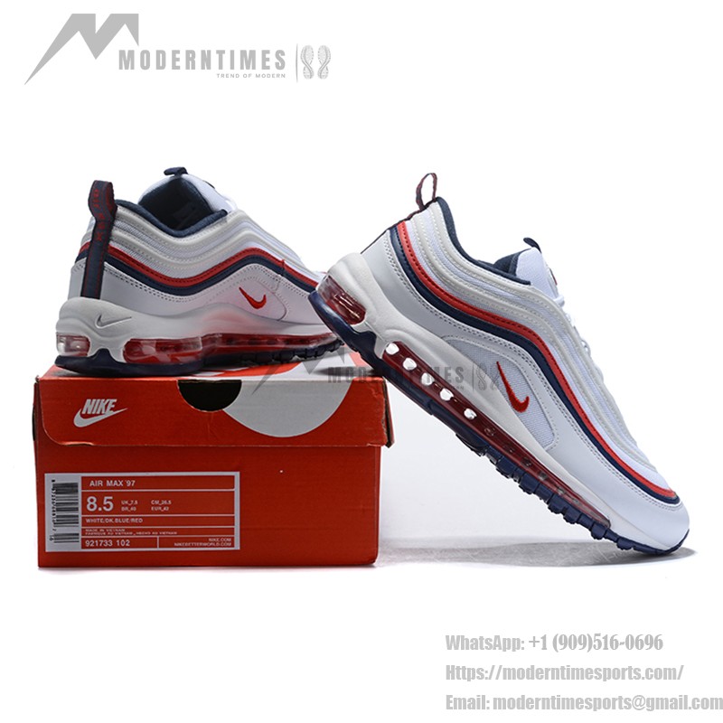 Nike Air Max 97 "White/Obsidian/Red" 921733-102 - Classic White Sneaker with Obsidian and Red Accents