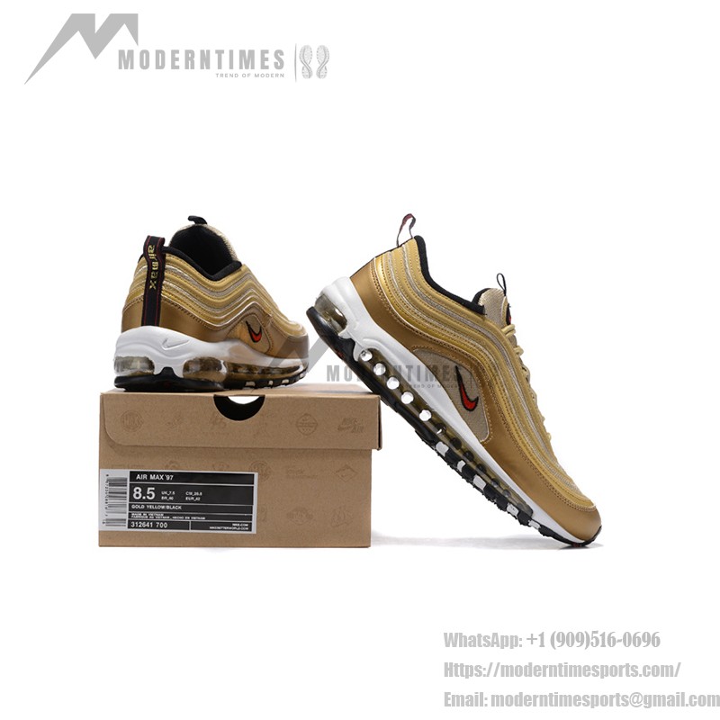 Nike Air Max 97 Gold Bullet 312641-700 with Red Swoosh