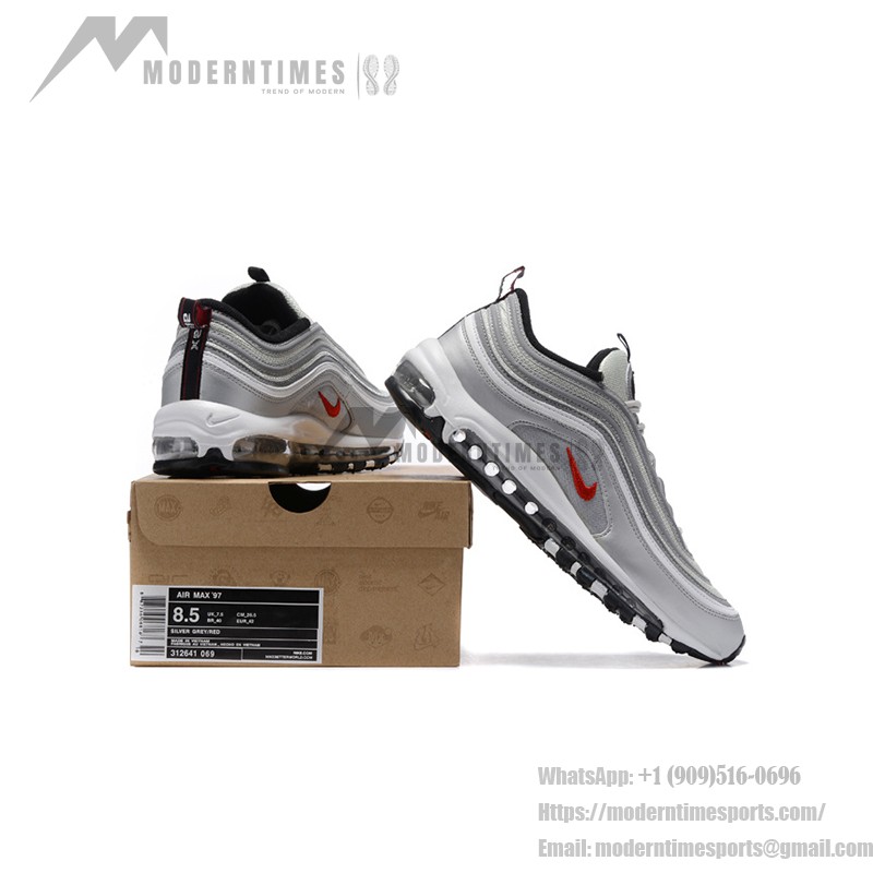 Nike Air Max 97 Silver Bullet 312641-069 with Red Swoosh