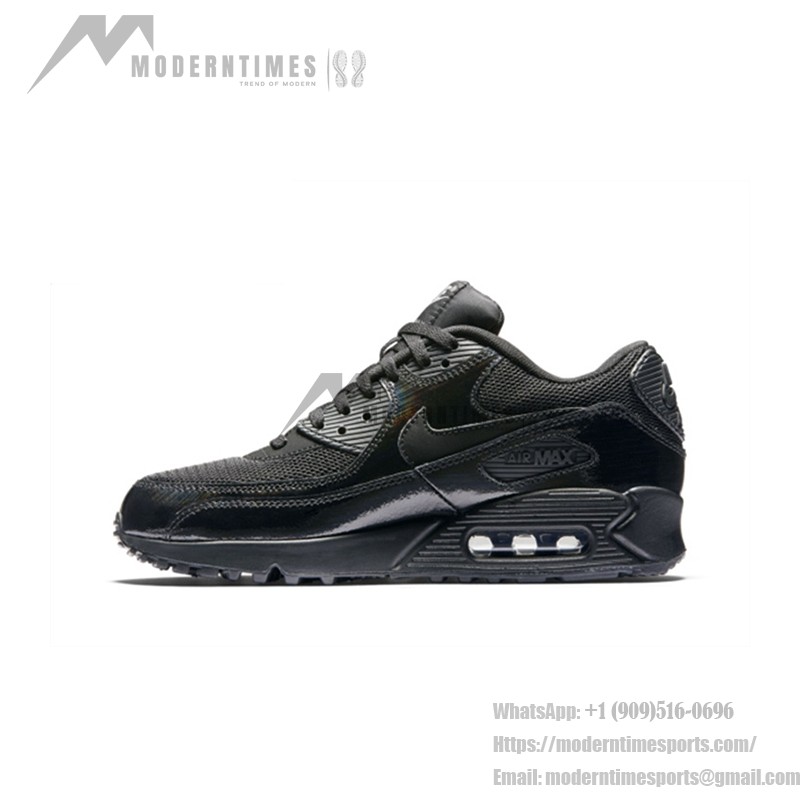 Nike Air Max 90 443817-002 Triple Black Patent Leather Sneakers - Sleek Design