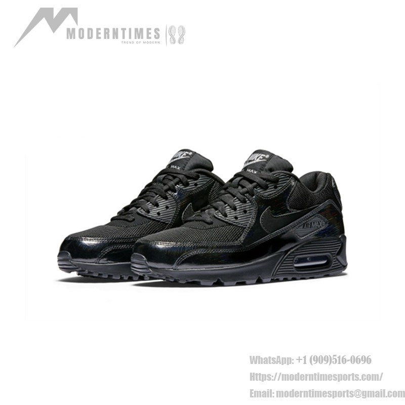 Nike Air Max 90 443817-002 Triple Black Patent Leather Sneakers - Sleek Design