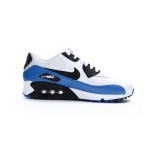 Nike Air Max 90 537384-124 - White and Blue sneakers with black accents, featuring iconic Air Max cushioning.