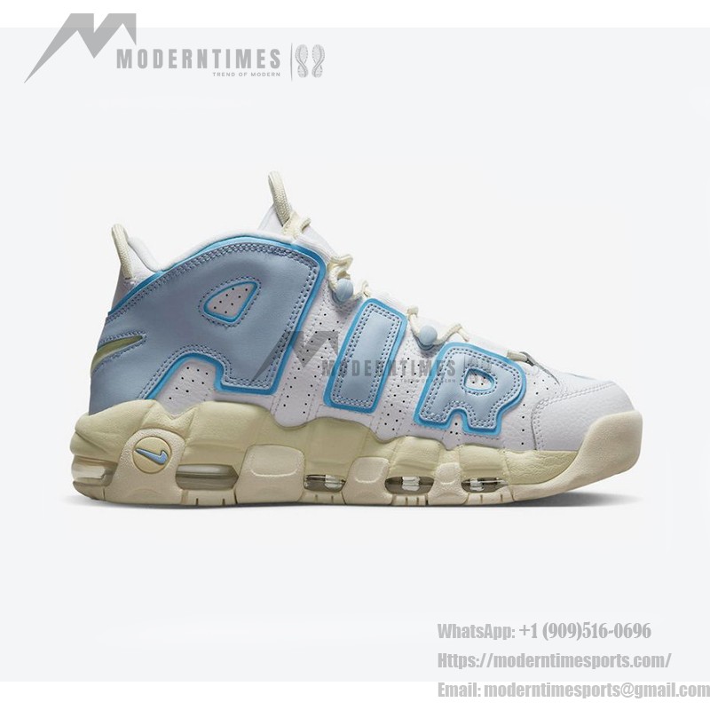 Nike Air More Uptempo White/Light Blue Retro Basketball Shoes with Classic AIR Design