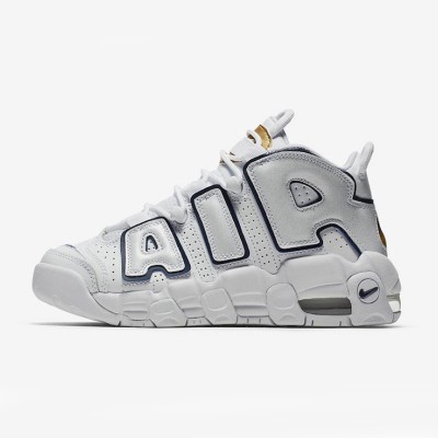 Nike Air More Uptempo GS White and Navy Youth Classic Retro Basketball Shoes | Comfort & Durability | 415082-109